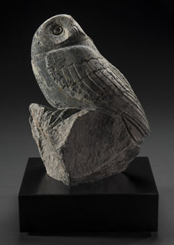 Moonstruck, a dendritic soapstone owl by Clarence P. Cameron of Madison, Wisconsin