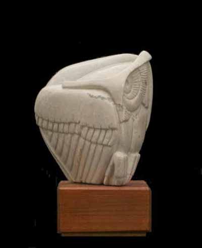 A larger photo of the front of Soapstone Owl #22C by Clarence P. Cameron of Madison, Wisconsin