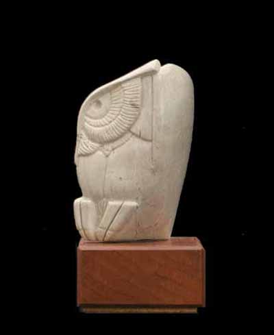 A larger photo of one side of Soapstone Owl #22C by Clarence P. Cameron of Madison, Wisconsin
