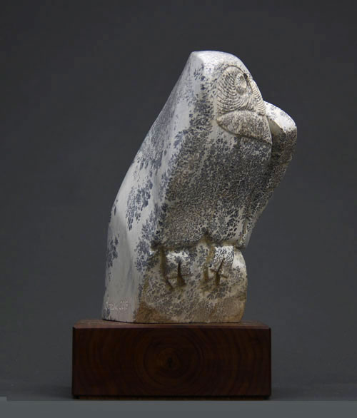 A larger photo of the other side of Soapstone Owl #9 by Clarence Cameron of Madison, Wisconsin