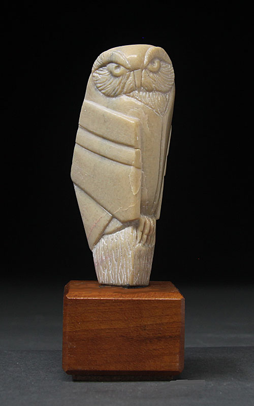A larger photo of a front view of Soapstone Owl #1 by Clarence P. Cameron of Madison, Wisconsin