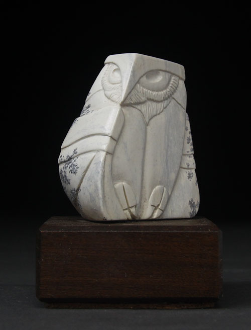 A larger photo of the front of Soapstone Owl #27 by Clarence P. Cameron of Madison, Wisconsin