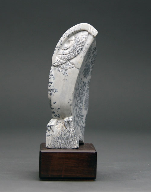 A view of one side of Soapstone Owl #10C by Clarence P. Cameron