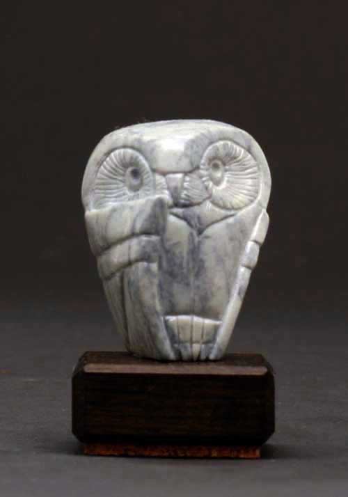 A larger photo of Soapstone Owl #19C, another carving by Clarence P. Cameron of Madison, Wisconsin