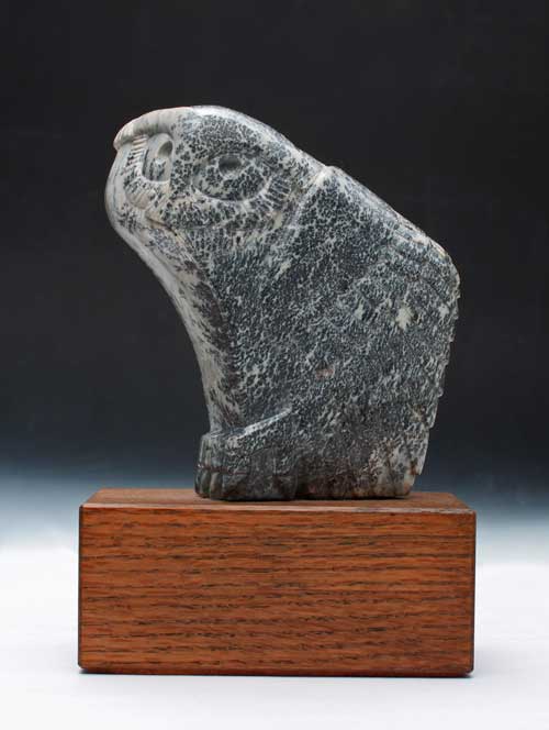 A larger photo of the front of Soapstone Owl #5C by Clarence P. Cameron of Madison, Wisconsin