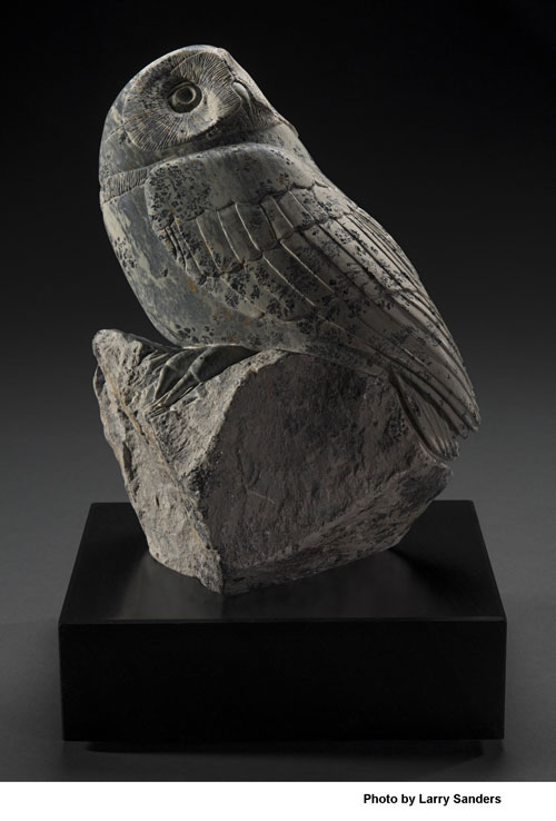 A larger photo of the front of Moonstruck, a larger soapstone owl by Clarence P. Cameron of Madison, Wisconsin