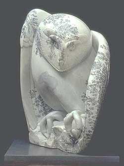 A photo of Midnight Mouser, a dendritic soapstone sculpture by Clarence P. Cameron