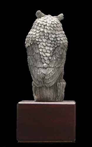 The back side of the Limited Edition Pewter Owl by Clarence Cameron of Madison, Wisconsin