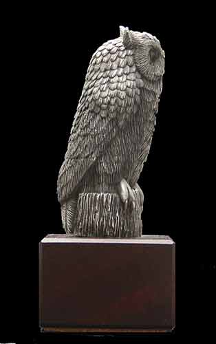 The other side view of the Limited Edition Pewter Owl by Clarence Cameron of Madison, Wisconsin