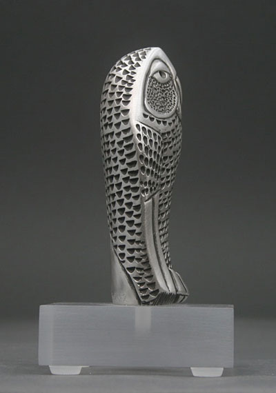 The other side view of Venerable, a Limited Edition Pewter Owl by Clarence Cameron of Madison, Wisconsin